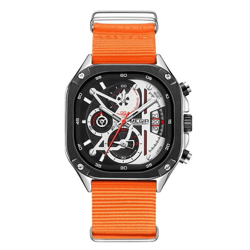 Wholesale Square Chronograph Luminous Calendar Watch With Canvas Nylon Belt Alloy Case Mineral Strengthened Glass Mirror And Stainless Steel Clasp - Image 7