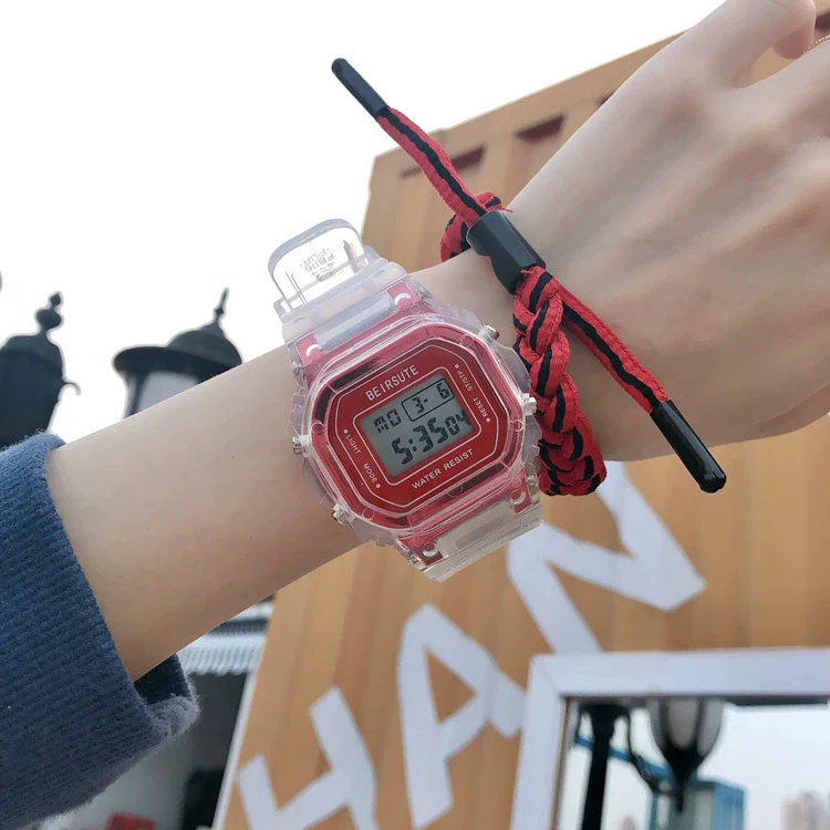 Wholesale Square Multifunctional Sports Electronic Watch For Women And Junior High School Students Plastic Mirror Silicone Strap Rubber Case Stainless Steel Clasp - Image 10