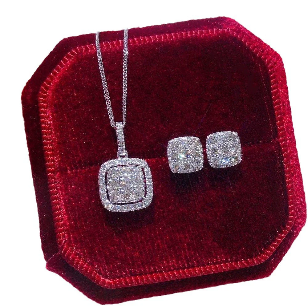 Wholesale Square Pendant Necklace For Women Copper Mixed Gem Inlay Geometric Style Inlaid Zircon Box Chain - Image 4