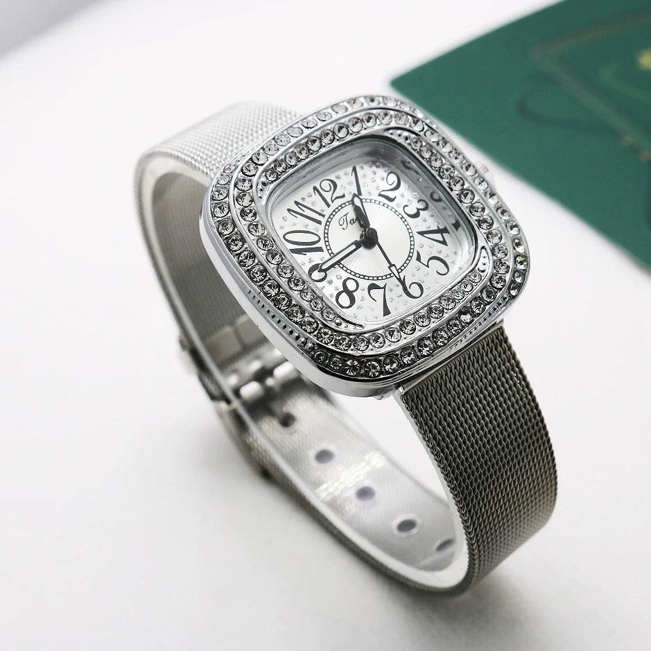 Wholesale Square Quartz Watch With Alloy Case Stainless Steel Strap And Diamondembedded Fashion Leisure Style - Image 3