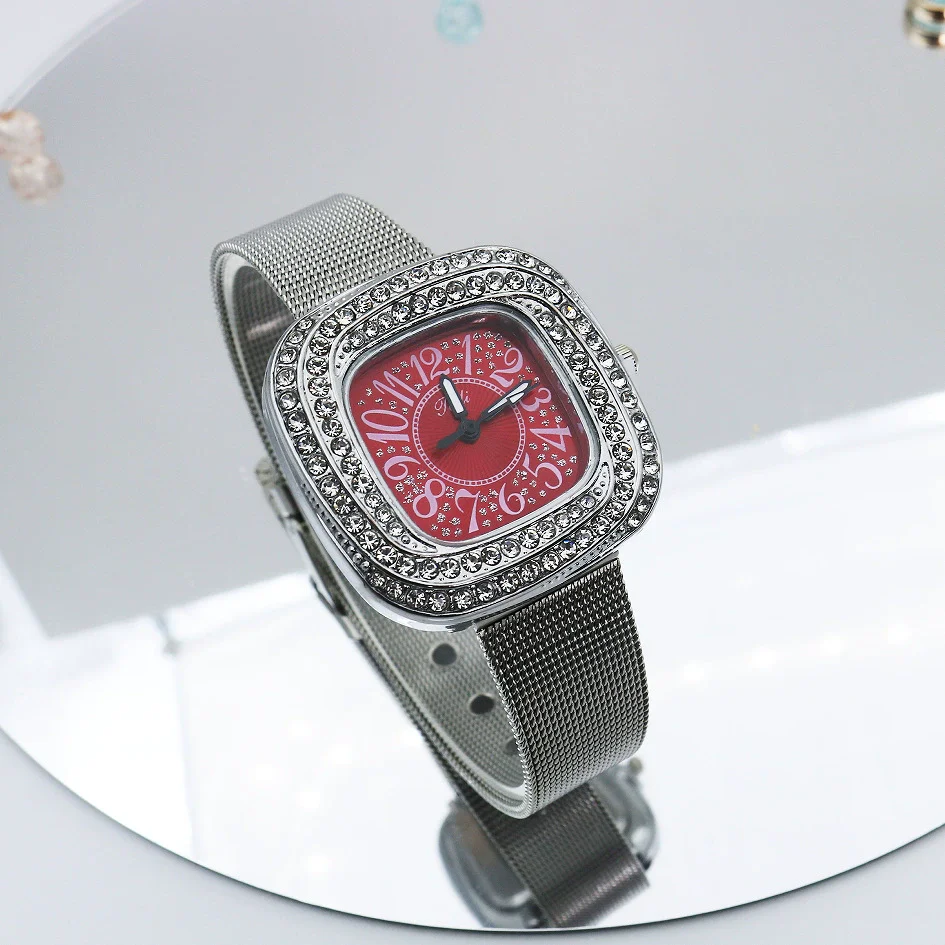 Wholesale Square Quartz Watch With Alloy Case Stainless Steel Strap And Diamondembedded Fashion Leisure Style - Image 6