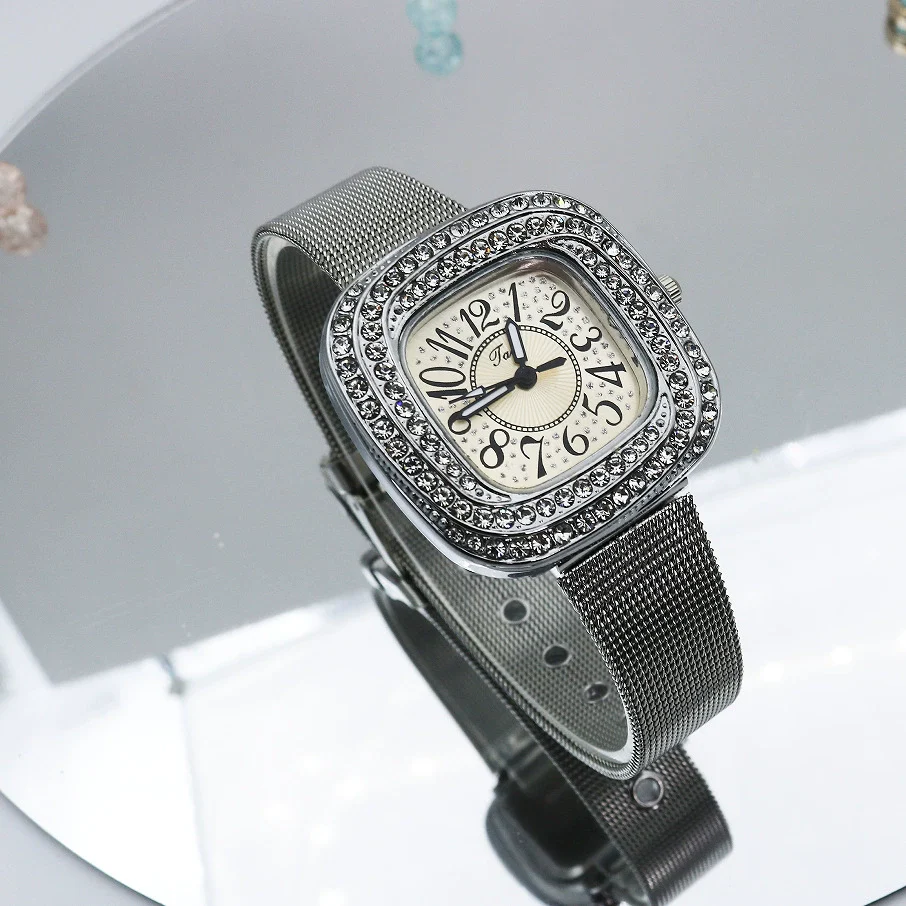 Wholesale Square Quartz Watch With Alloy Case Stainless Steel Strap And Diamondembedded Fashion Leisure Style - Image 7