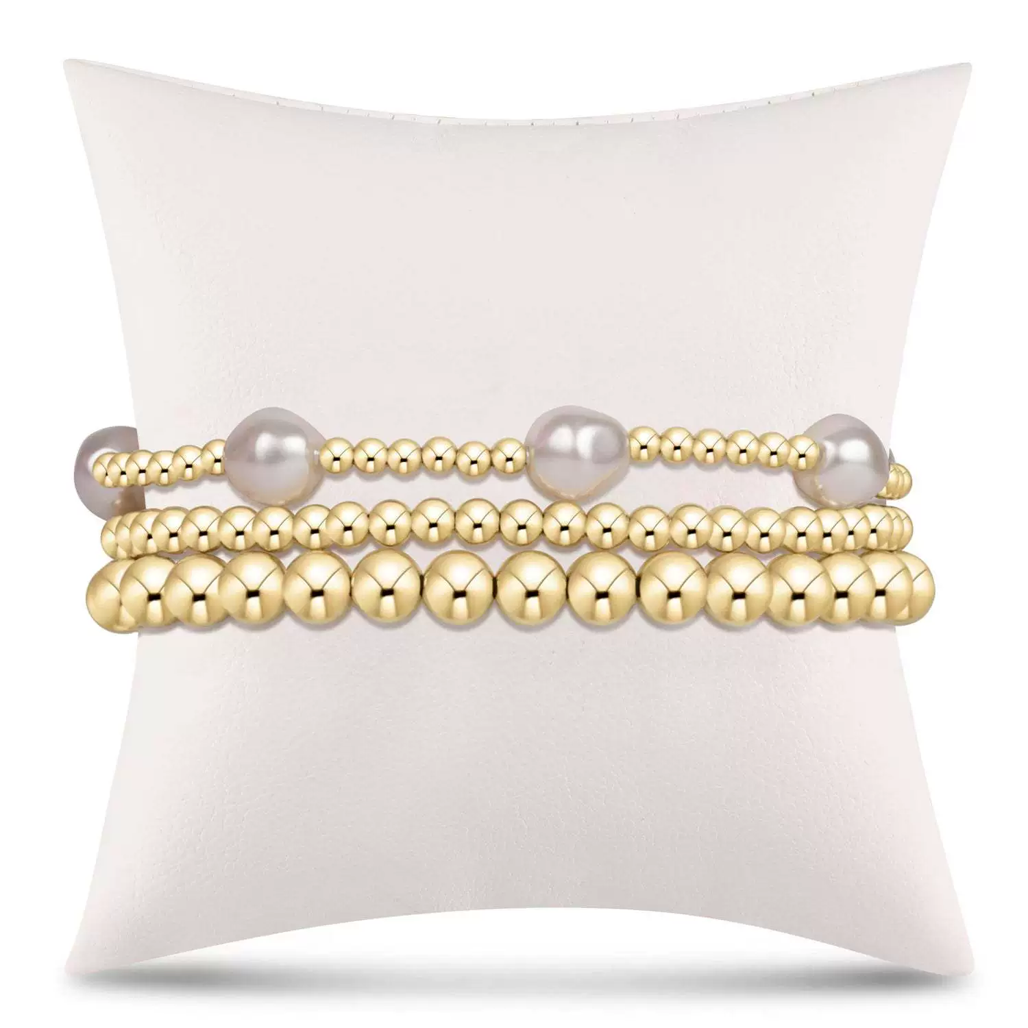 Wholesale Stackable Copper Pearl Beaded Elastic Bracelet Set With Geometric Style And Electroplating Design For Unisex