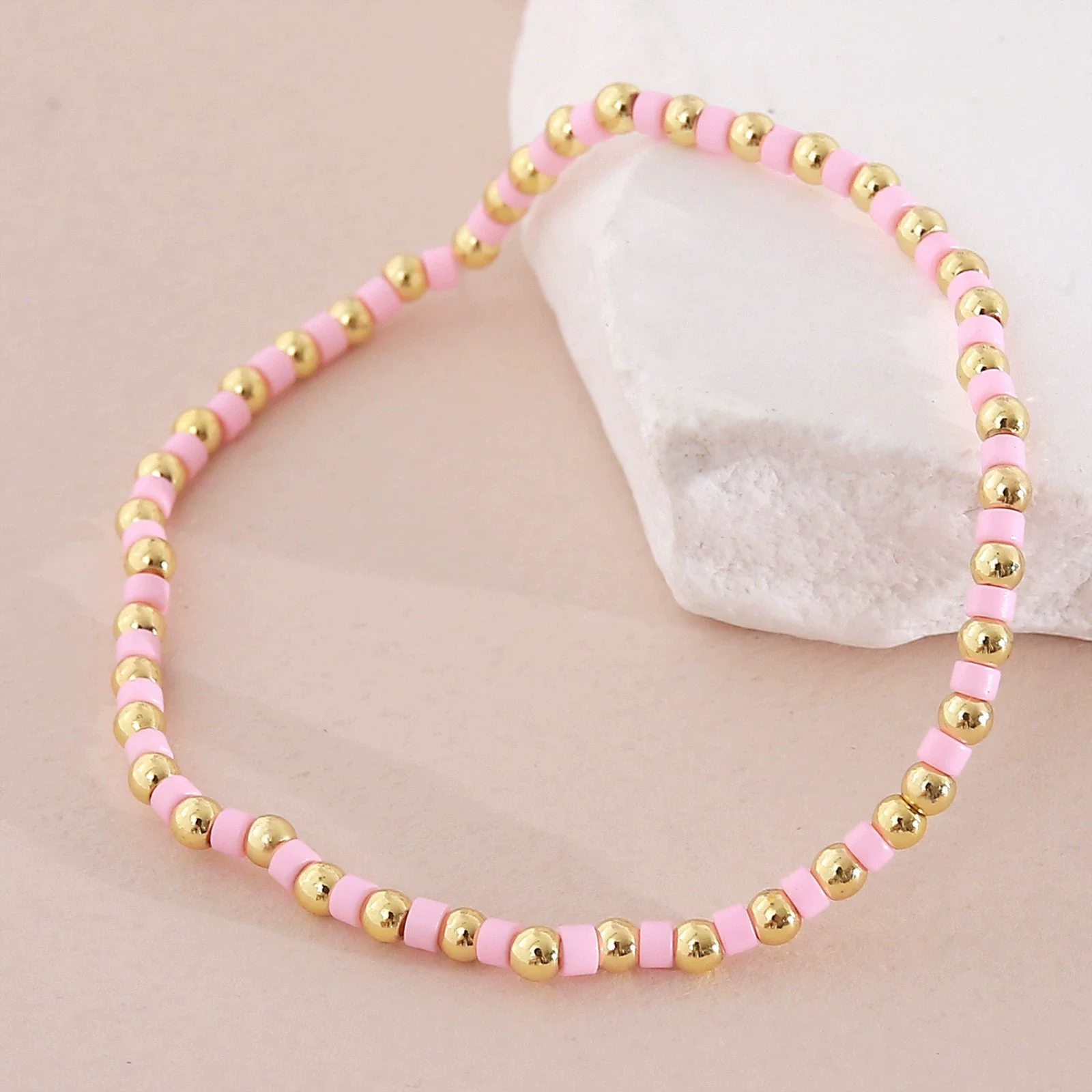 Wholesale Stackable Copper Real Gold Plated Geometric Bead Bracelet Set Unisex - Image 5