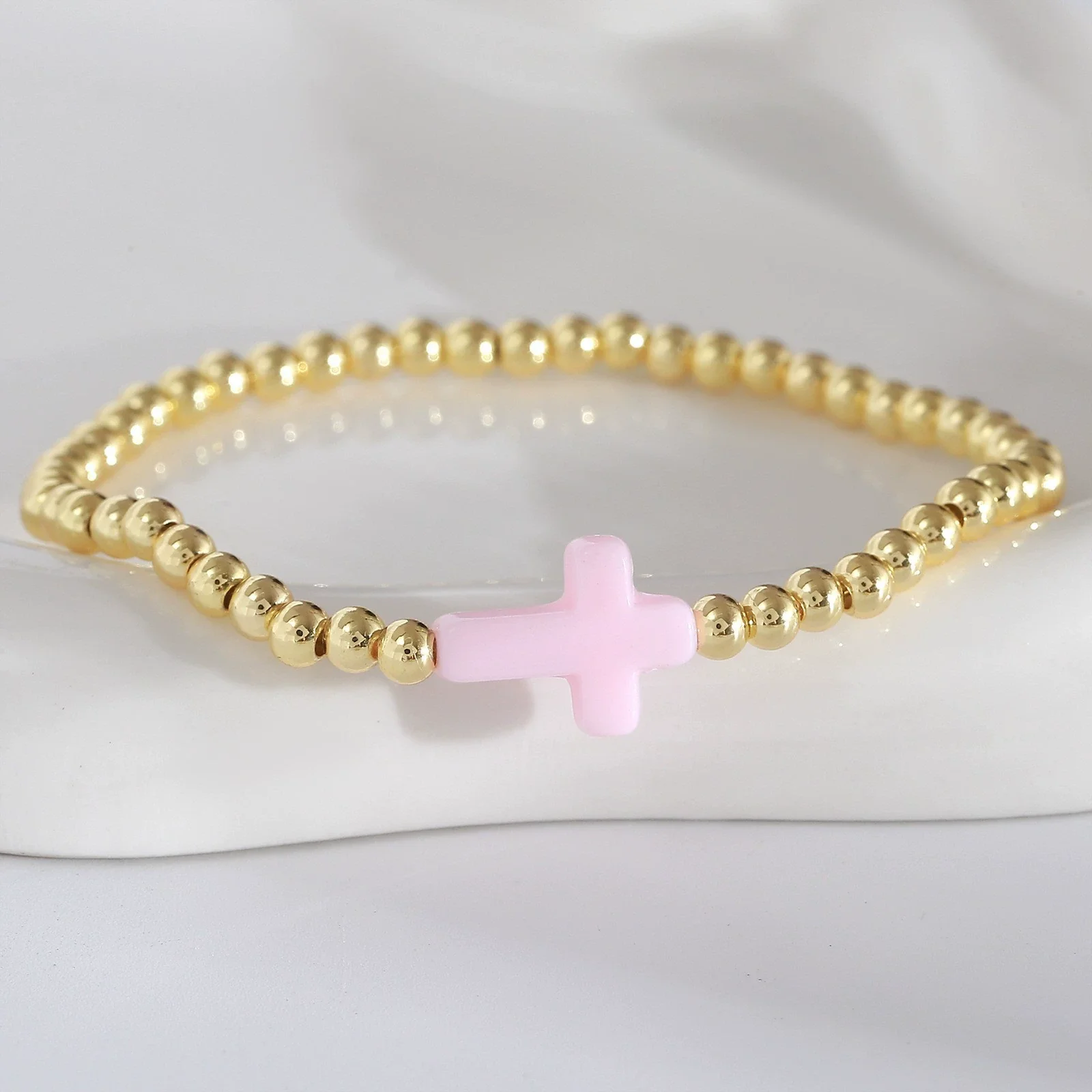 Wholesale Stackable Copper Real Gold Plated Geometric Bead Bracelet Set Unisex - Image 7