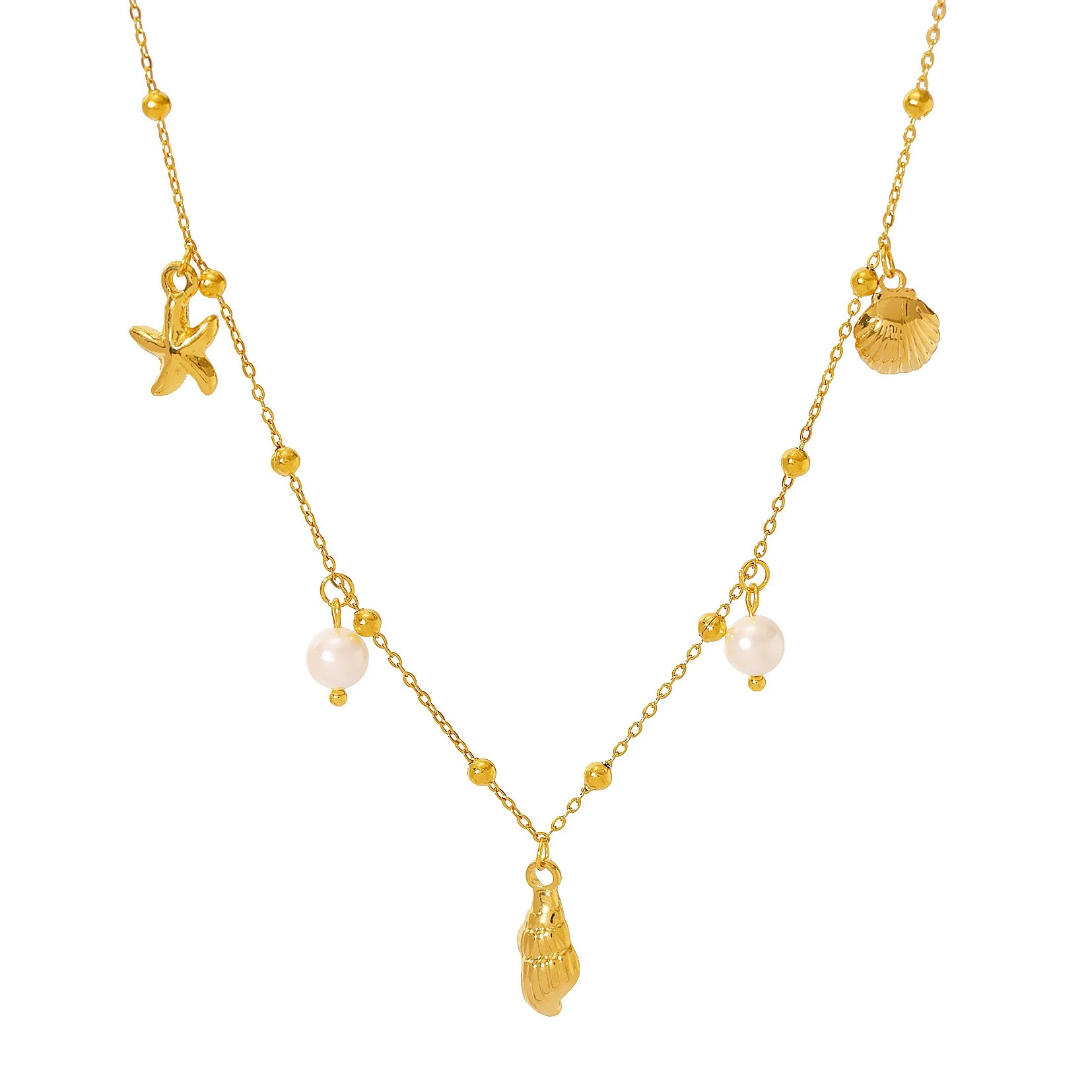Wholesale Stackable Starfish Shells With Pearl Pendants Stainless Steel 18K Gold Plated Minimalist Women's Necklace - Image 5