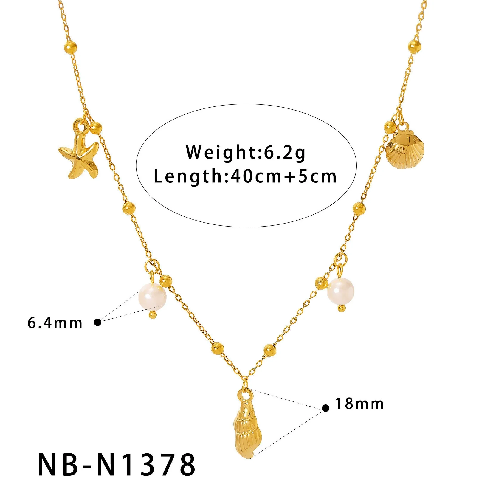 Wholesale Stackable Starfish Shells With Pearl Pendants Stainless Steel 18K Gold Plated Minimalist Women's Necklace - Image 7