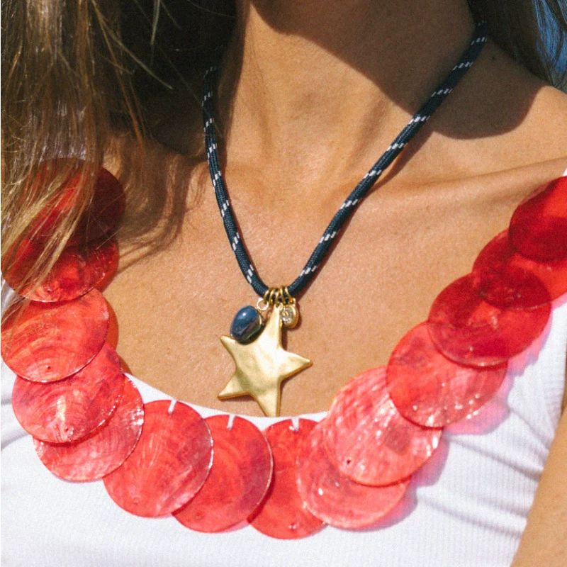 Wholesale Stacking Style Heart Fivepointed Star Pendant Necklace Electroplated 18K Gold Stainless Steel For Women