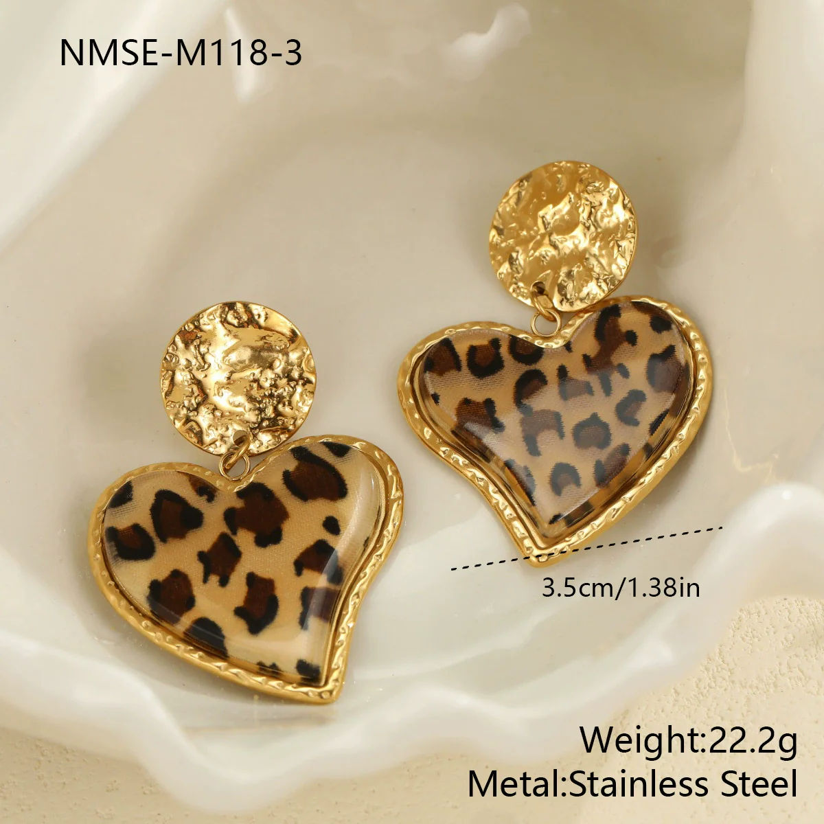 Wholesale Stainless Steel 18 Karat Electroplated Heart Shape Leopard Print Earrings For Women - Image 6