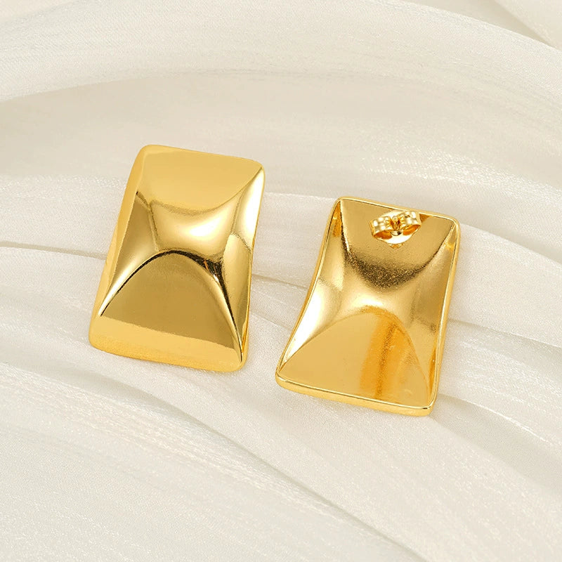 Wholesale 316L Stainless Steel 18K Gold Electroplated Geometric Rectangular Concaveconvex Square Earrings - Image 2