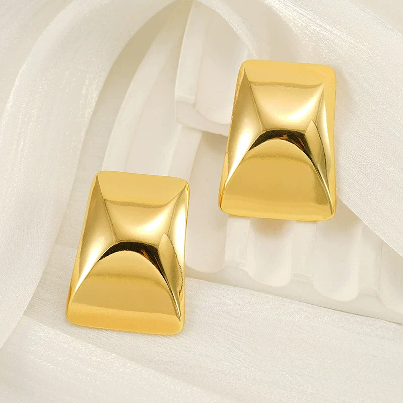 Wholesale 316L Stainless Steel 18K Gold Electroplated Geometric Rectangular Concaveconvex Square Earrings - Image 3