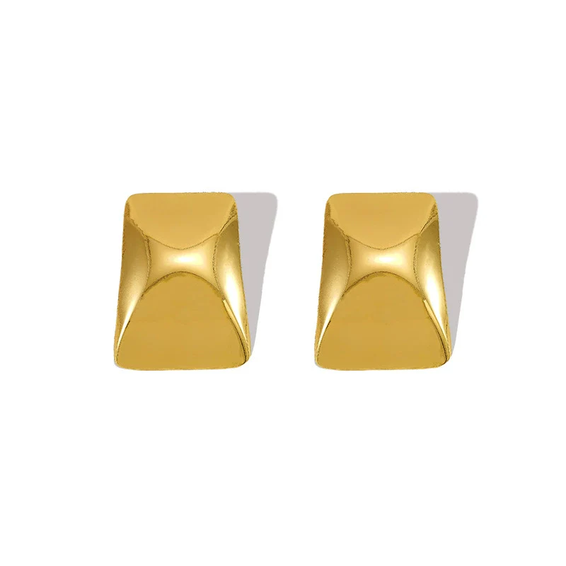 Wholesale 316L Stainless Steel 18K Gold Electroplated Geometric Rectangular Concaveconvex Square Earrings - Image 5