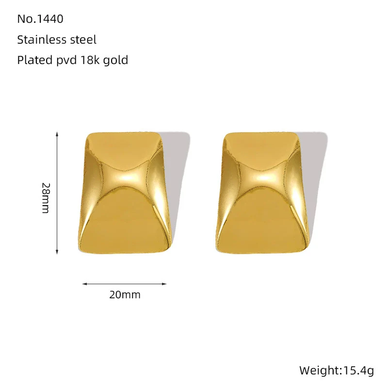Wholesale 316L Stainless Steel 18K Gold Electroplated Geometric Rectangular Concaveconvex Square Earrings - Image 6
