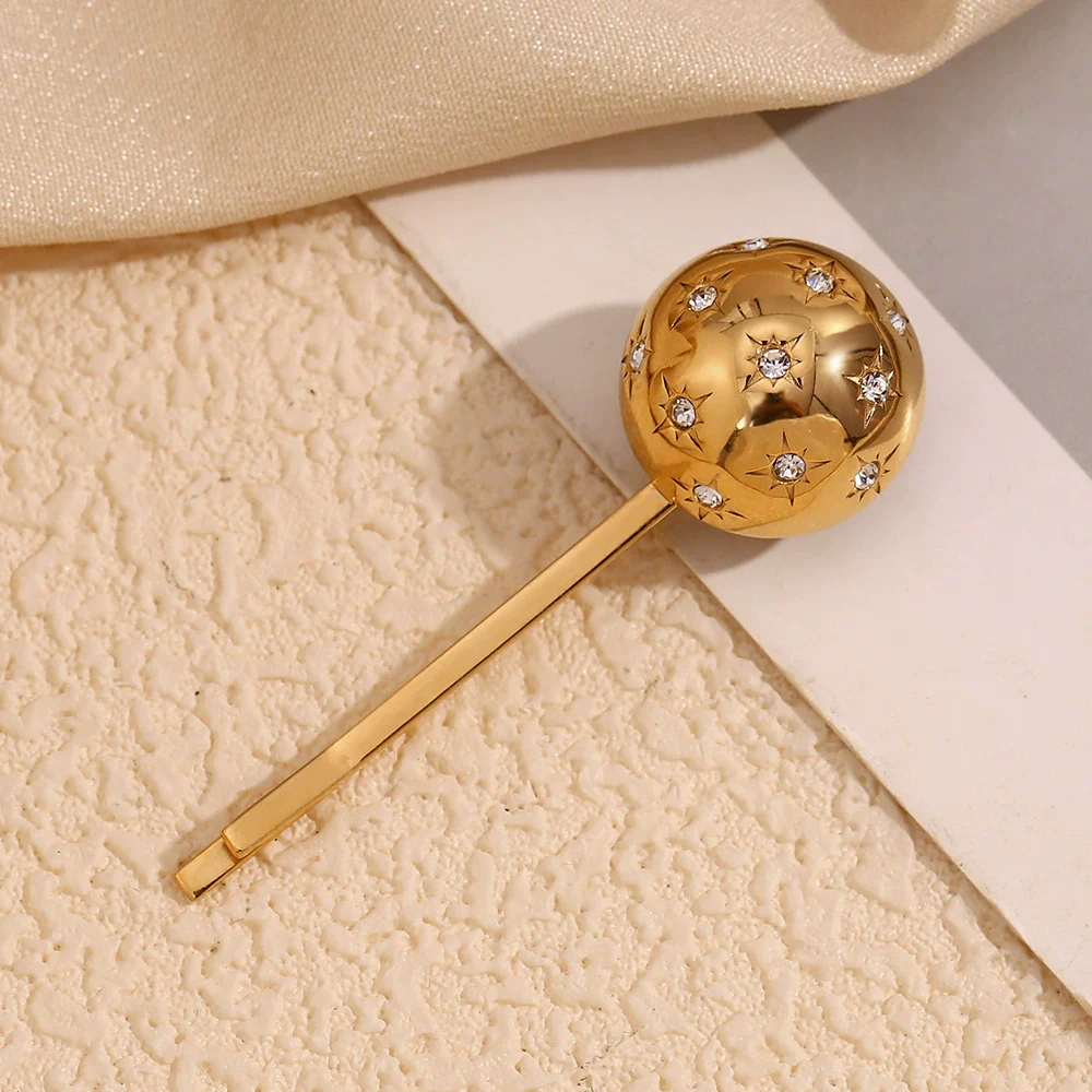 Wholesale Stainless Steel 18K Gold Electroplated Spherical Eightpointed Star Stereo Style Hair Clip For Women - Image 3