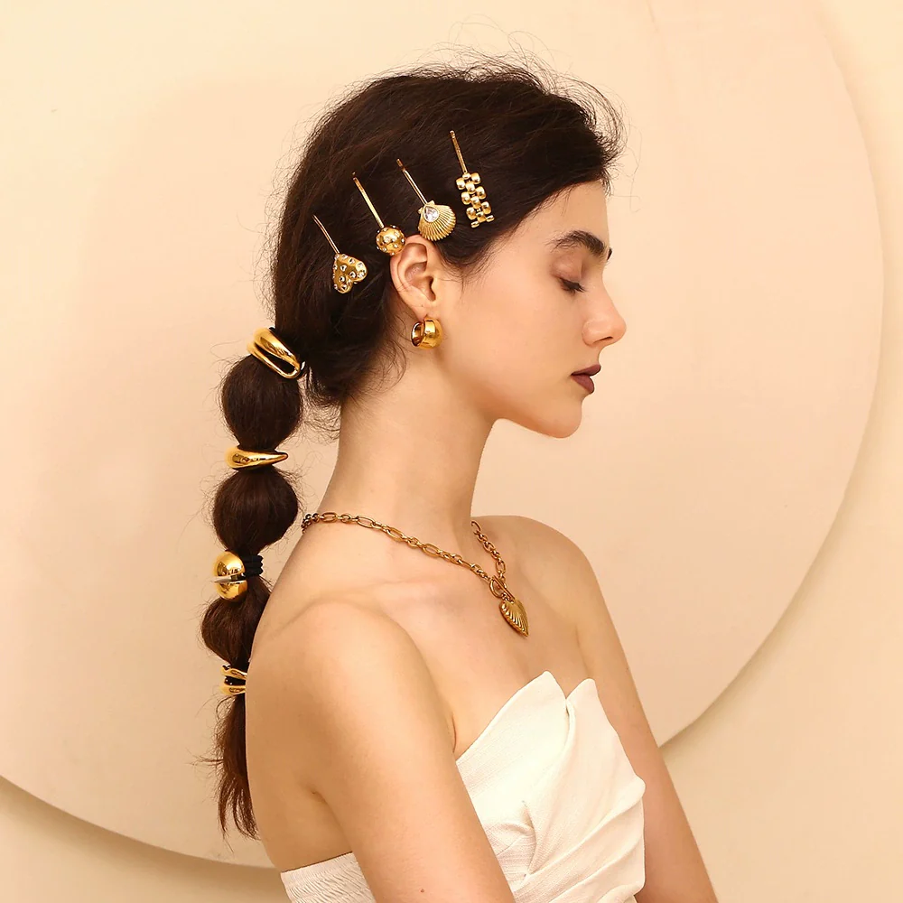 Wholesale Stainless Steel 18K Gold Electroplated Spherical Eightpointed Star Stereo Style Hair Clip For Women - Image 4