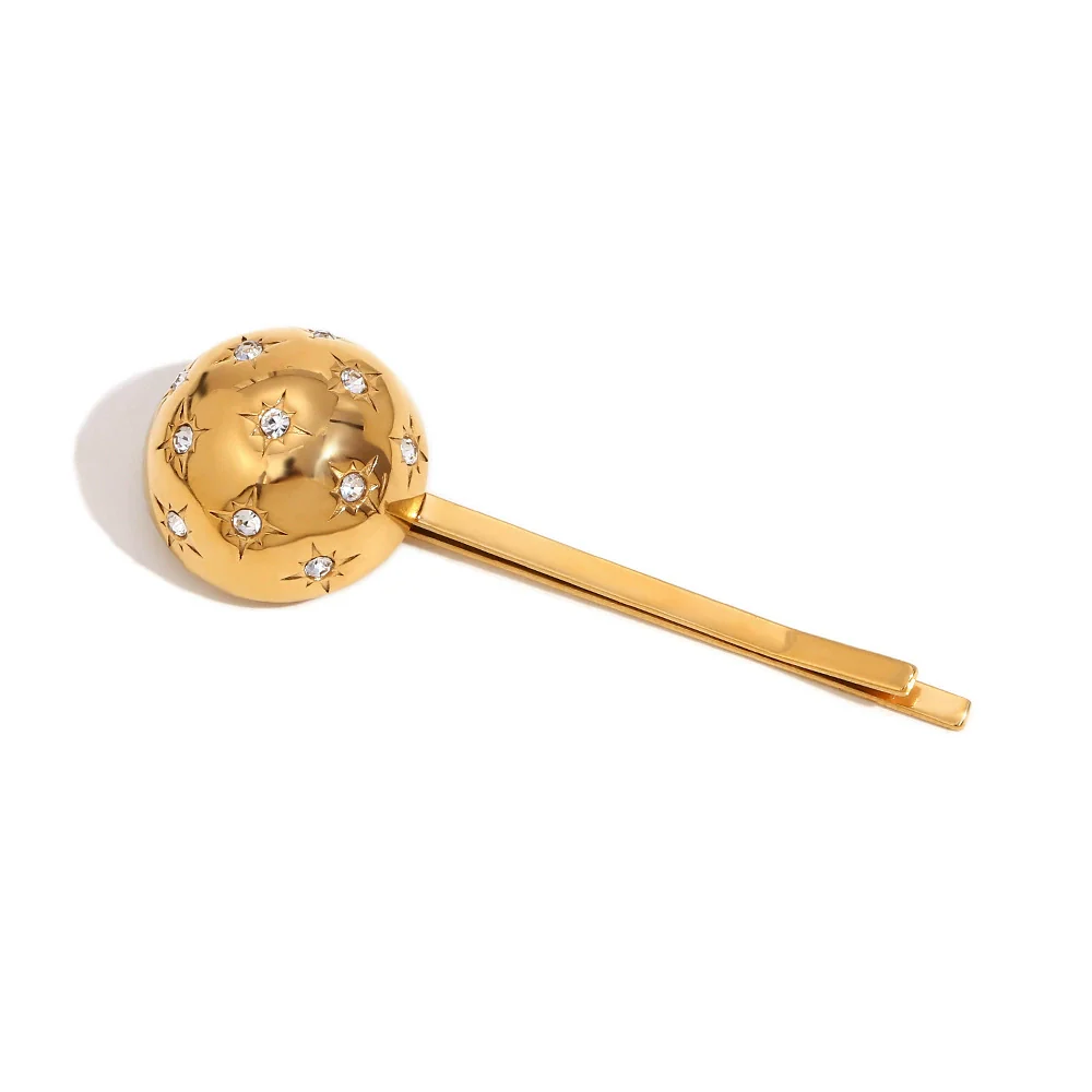 Wholesale Stainless Steel 18K Gold Electroplated Spherical Eightpointed Star Stereo Style Hair Clip For Women - Image 5