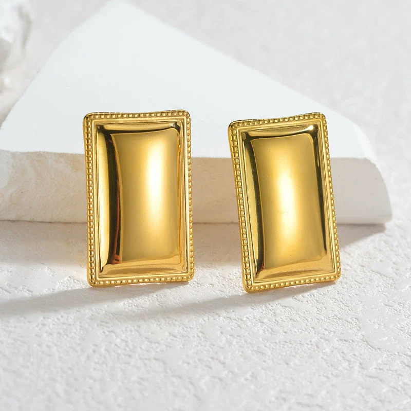 Wholesale Stainless Steel 18K Gold Geometric Square Bow Stud Earrings For Women With Electroplating Treatment - Image 7