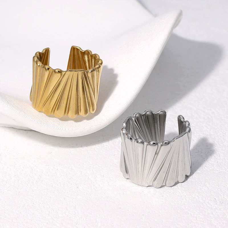 Wholesale Stainless Steel 18K Goldplated Geometric Open Ring Hand Jewelry For Women
