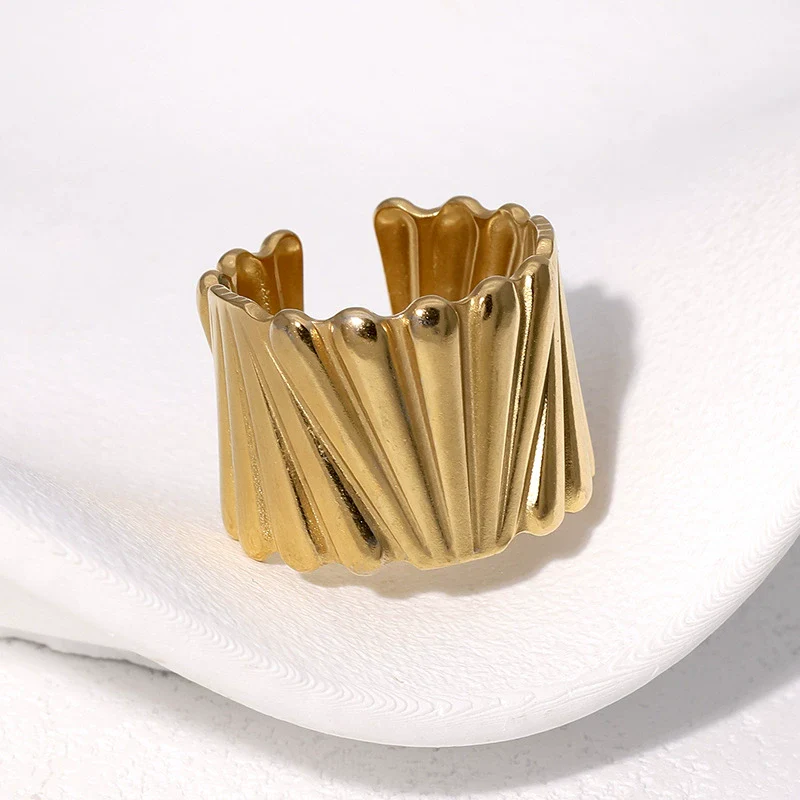 Wholesale Stainless Steel 18K Goldplated Geometric Open Ring Hand Jewelry For Women - Image 2