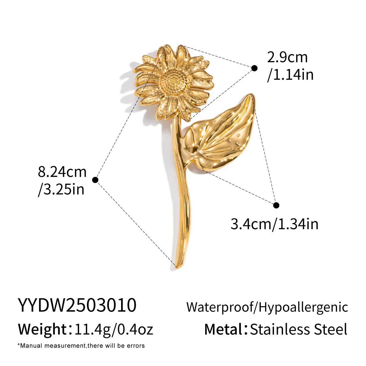 Wholesale Stainless Steel 18K Real Gold Electroplated Pastoral Style Flower Pattern Brooch Jewelry For Women - Image 6