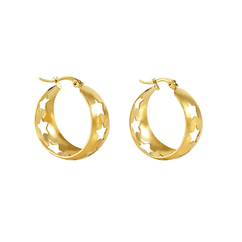 Wholesale 316L Stainless Steel 18K Star Hollow Retro Earrings For Women With Electroplating - Image 5