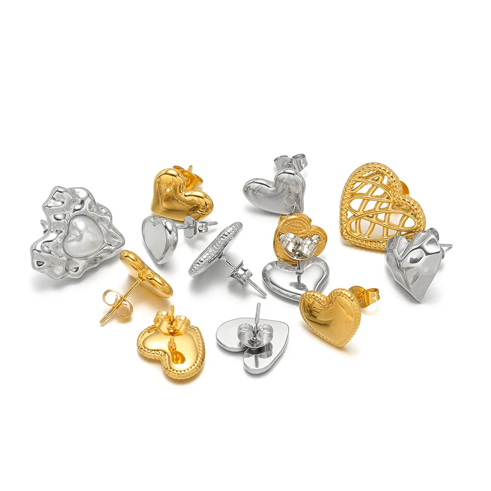 Wholesale Stainless Steel 18K Vacuum Plated Heart Embossed Love Earrings - Image 2