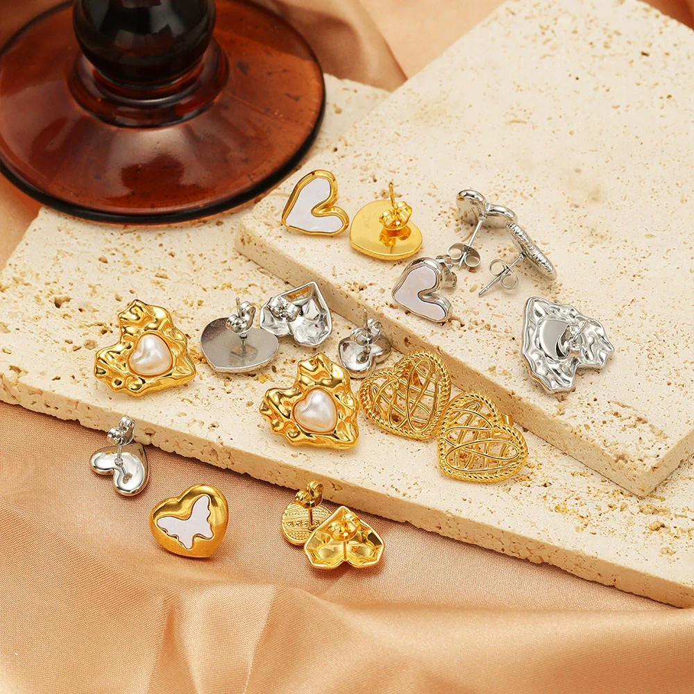 Wholesale Stainless Steel 18K Vacuum Plated Heart Embossed Love Earrings - Image 3