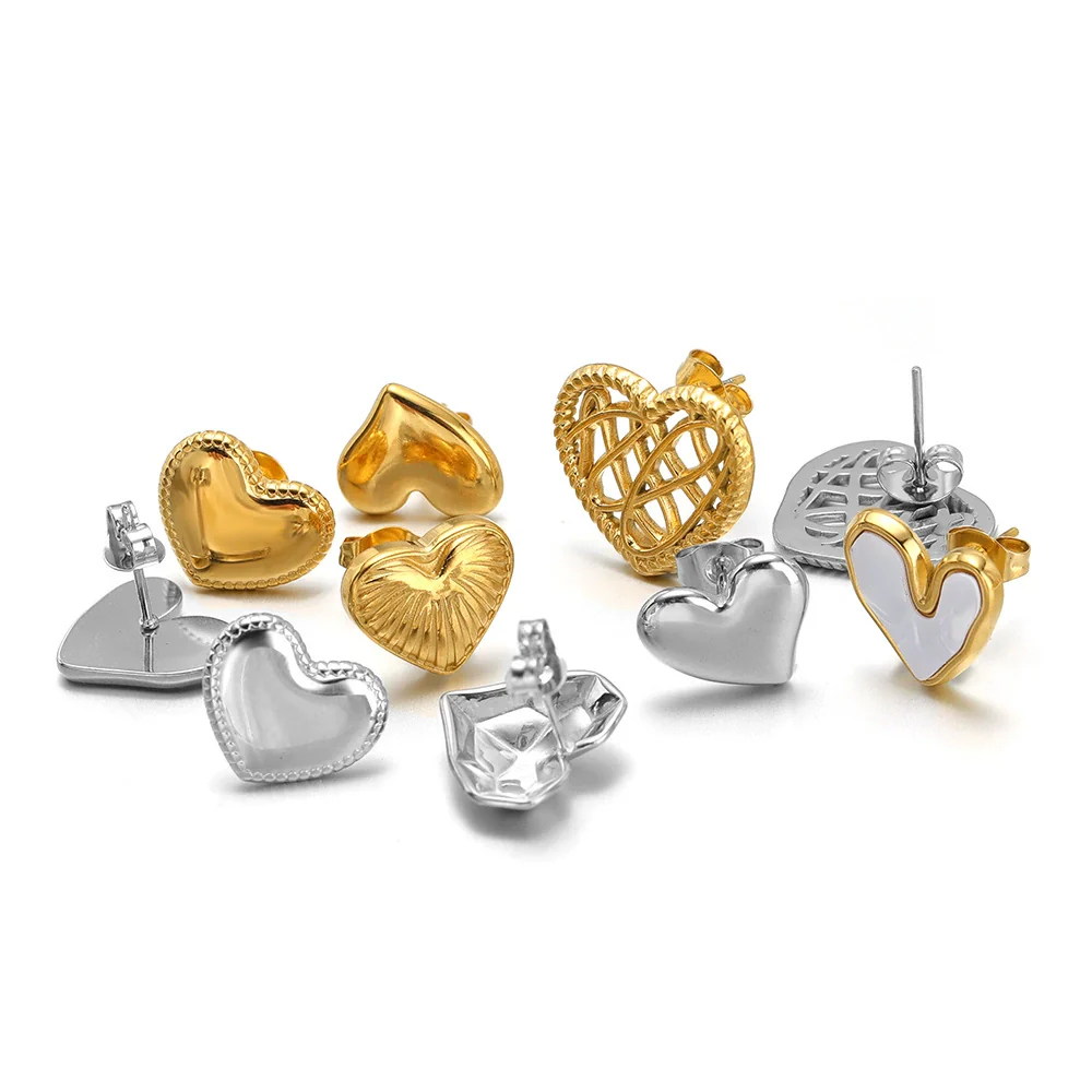Wholesale Stainless Steel 18K Vacuum Plated Heart Embossed Love Earrings - Image 5