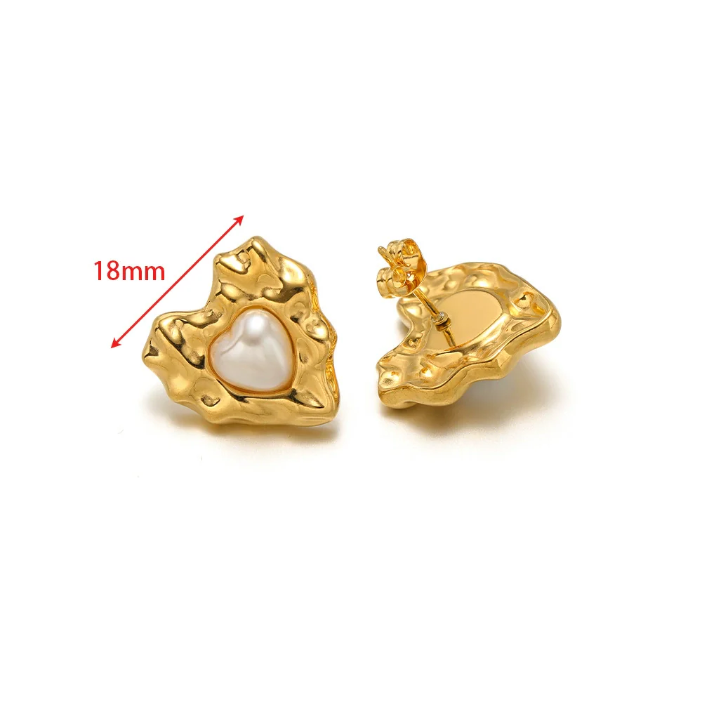Wholesale Stainless Steel 18K Vacuum Plated Heart Embossed Love Earrings - Image 9