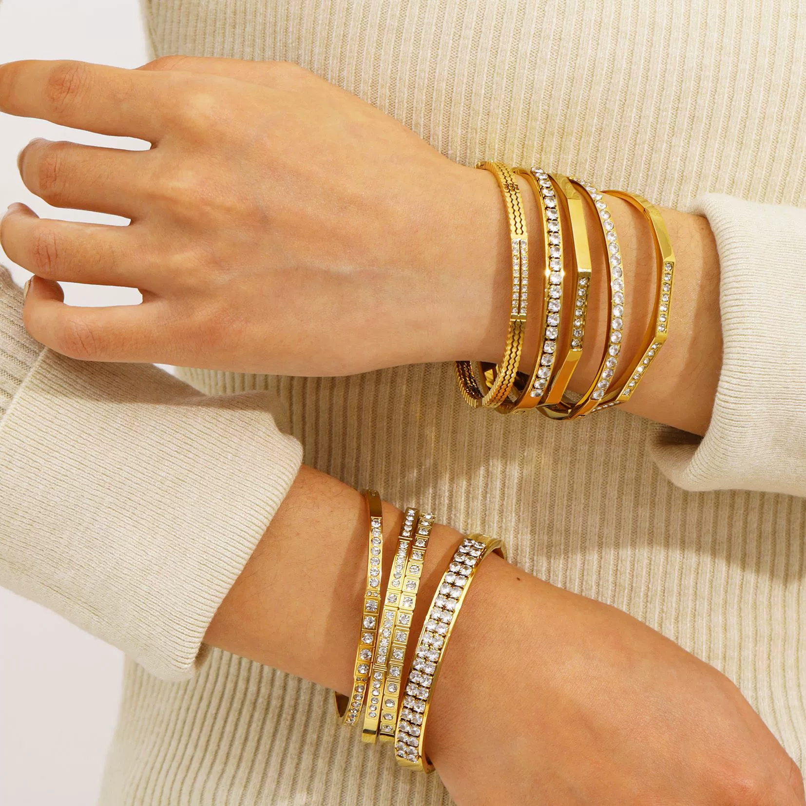 Wholesale Stainless Steel 18K Vacuum Plated In Furnace Bracelet Inlaid With Zircons In Ins Style