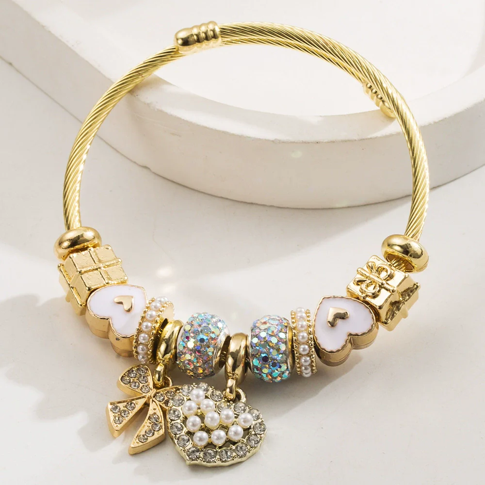 Wholesale Stainless Steel Alloy Diamondtreated Heart And Bow Pattern Bracelet For Women - Image 7