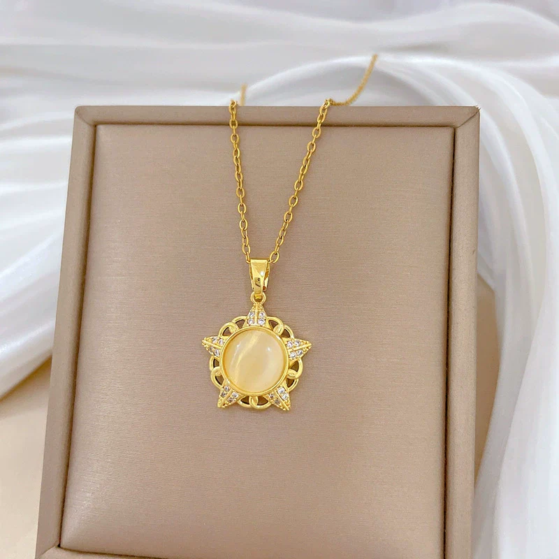 Wholesale Stainless Steel And Copper Geometric And Cartoon Style Hollow Cat Eye Star Pendant Necklace For Women And Men - Image 4