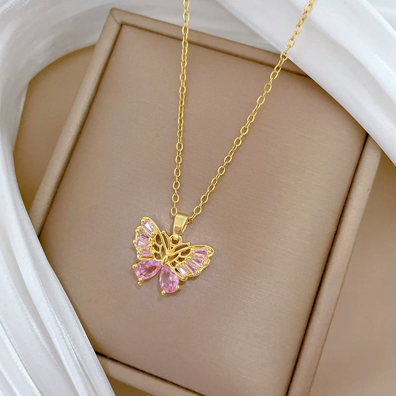 Wholesale Stainless Steel And Copper Hollow Butterfly Geometric And Cartoon Style Full Diamond Necklace Unisex - Image 3
