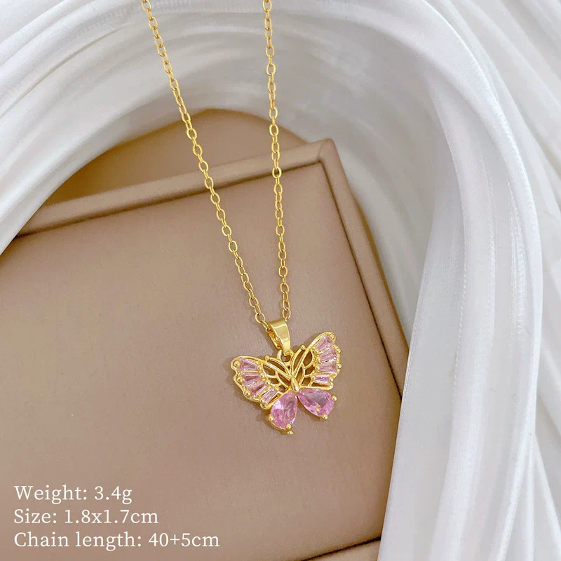 Wholesale Stainless Steel And Copper Hollow Butterfly Geometric And Cartoon Style Full Diamond Necklace Unisex - Image 6