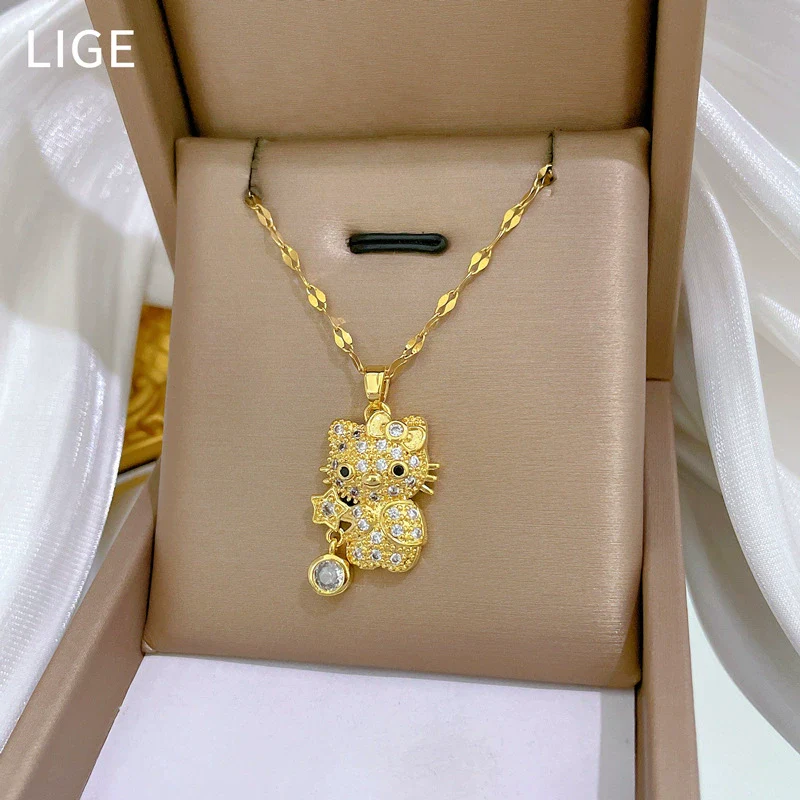 Wholesale Stainless Steel And Copper Light Luxurious Geometric Star Cat Zircon Full Diamond Pendant Necklace Unisex - Image 3