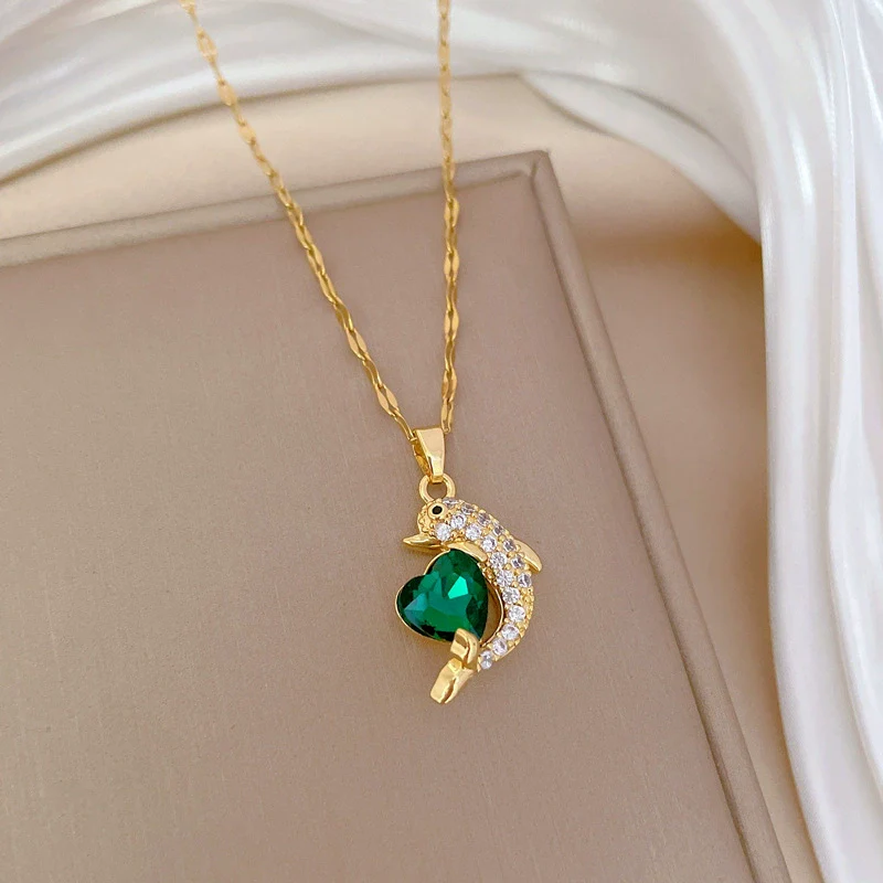 Wholesale Stainless Steel And Copper Light Luxury Geometric Dolphin Pendant Necklace For Women - Image 4