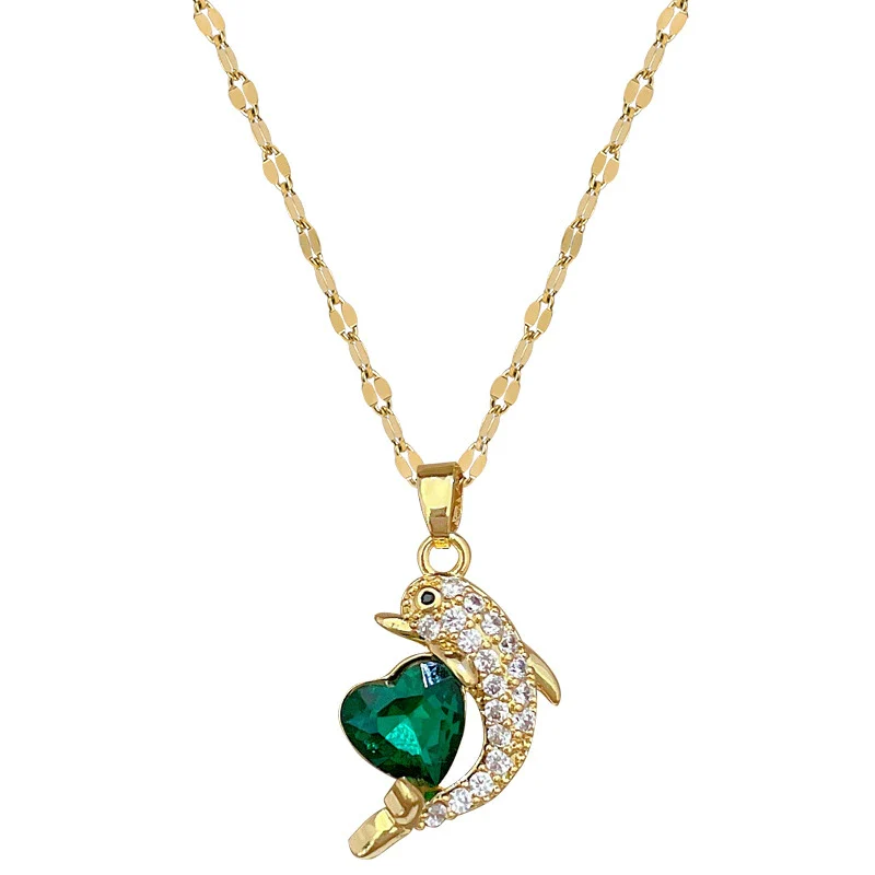 Wholesale Stainless Steel And Copper Light Luxury Geometric Dolphin Pendant Necklace For Women - Image 5