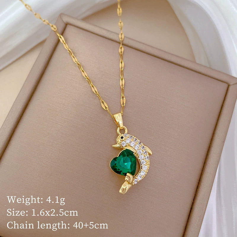 Wholesale Stainless Steel And Copper Light Luxury Geometric Dolphin Pendant Necklace For Women - Image 6