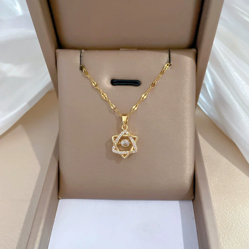 Wholesale Stainless Steel And Copper Sixpointed Star Geometric Light Luxury Elegant Gorgeous Diamond Women's Allmatch Clavicle Necklace - Image 3