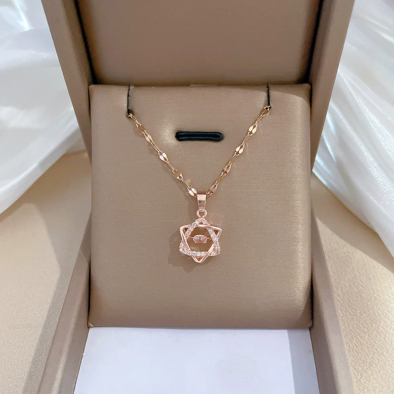 Wholesale Stainless Steel And Copper Sixpointed Star Geometric Light Luxury Elegant Gorgeous Diamond Women's Allmatch Clavicle Necklace - Image 4