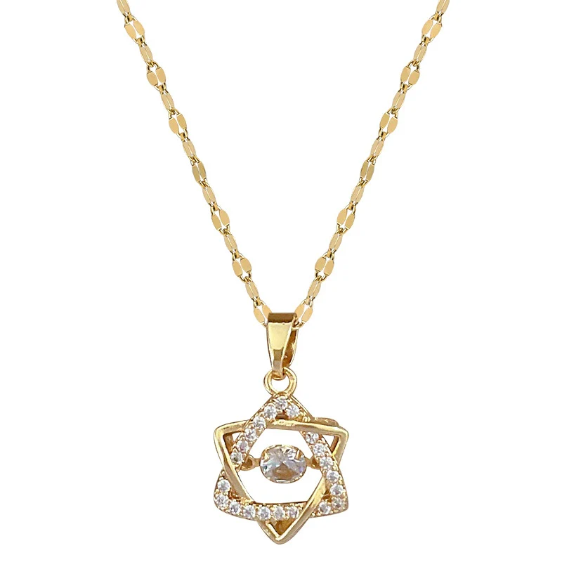 Wholesale Stainless Steel And Copper Sixpointed Star Geometric Light Luxury Elegant Gorgeous Diamond Women's Allmatch Clavicle Necklace - Image 5