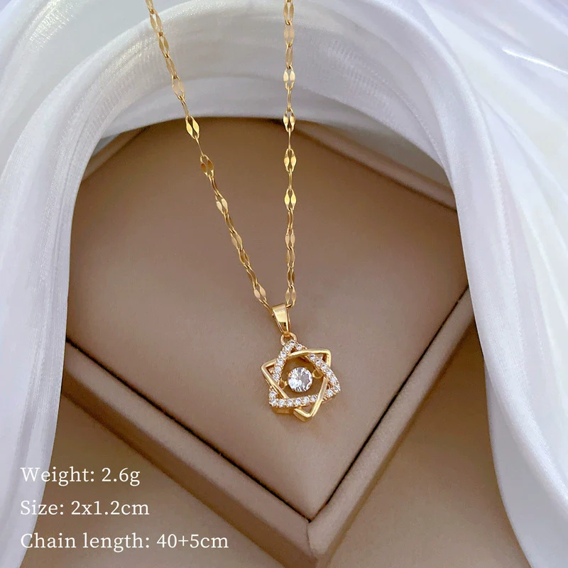 Wholesale Stainless Steel And Copper Sixpointed Star Geometric Light Luxury Elegant Gorgeous Diamond Women's Allmatch Clavicle Necklace - Image 6