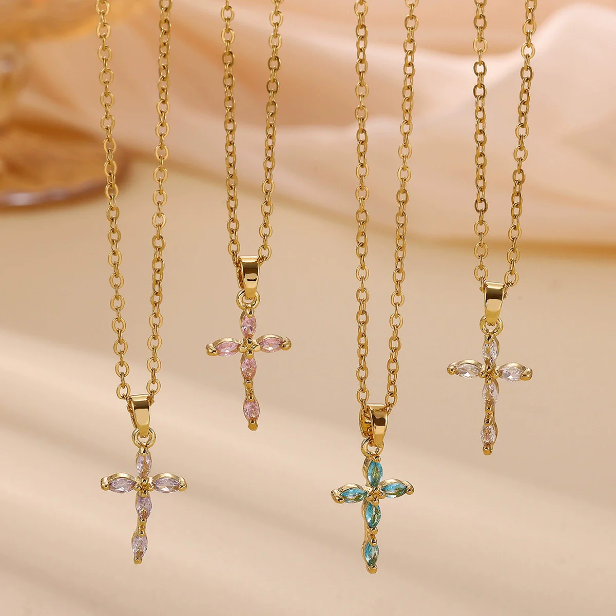 Wholesale Stainless Steel And Gold Electroplated Tiny Cross Pendant Necklace For Unisex