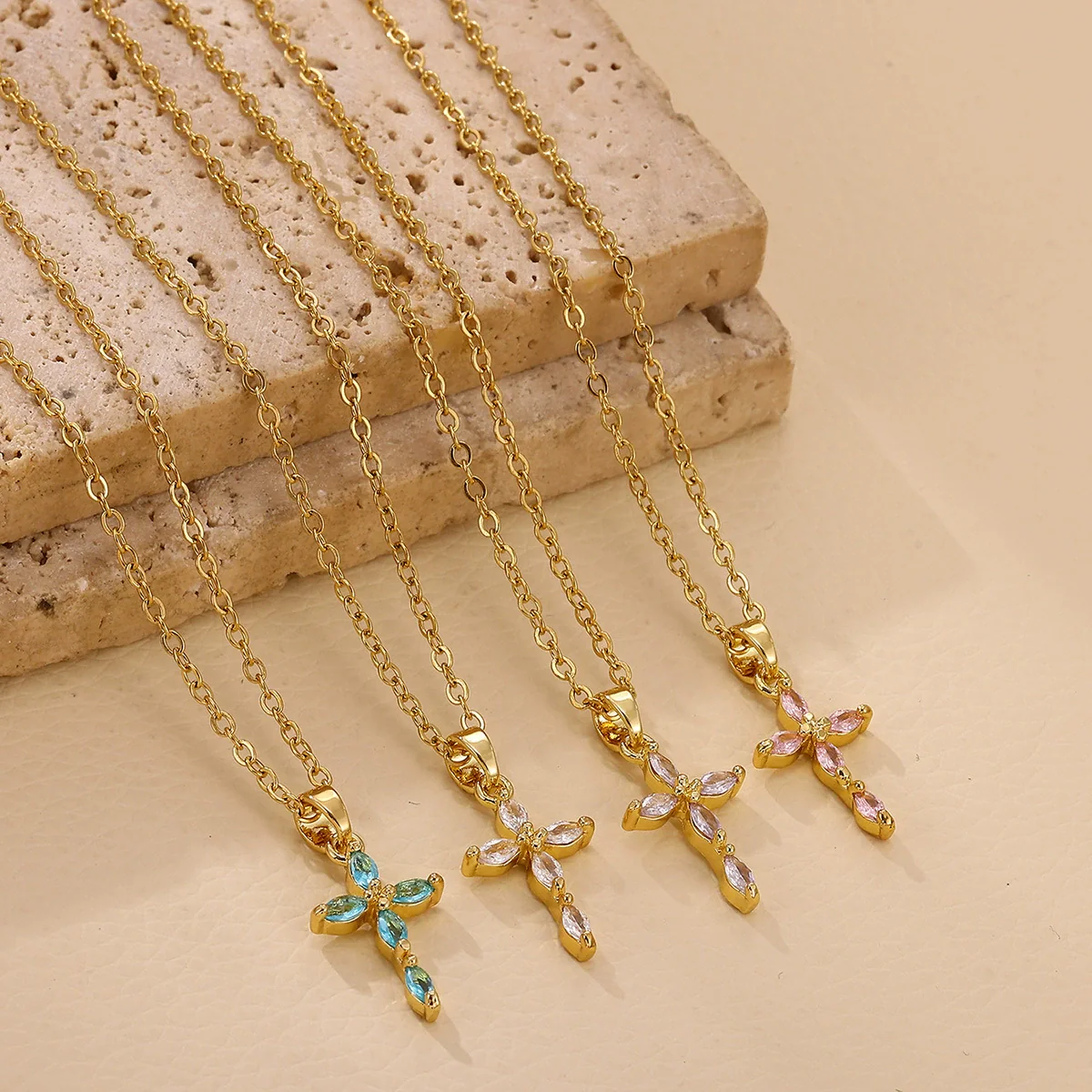 Wholesale Stainless Steel And Gold Electroplated Tiny Cross Pendant Necklace For Unisex - Image 2
