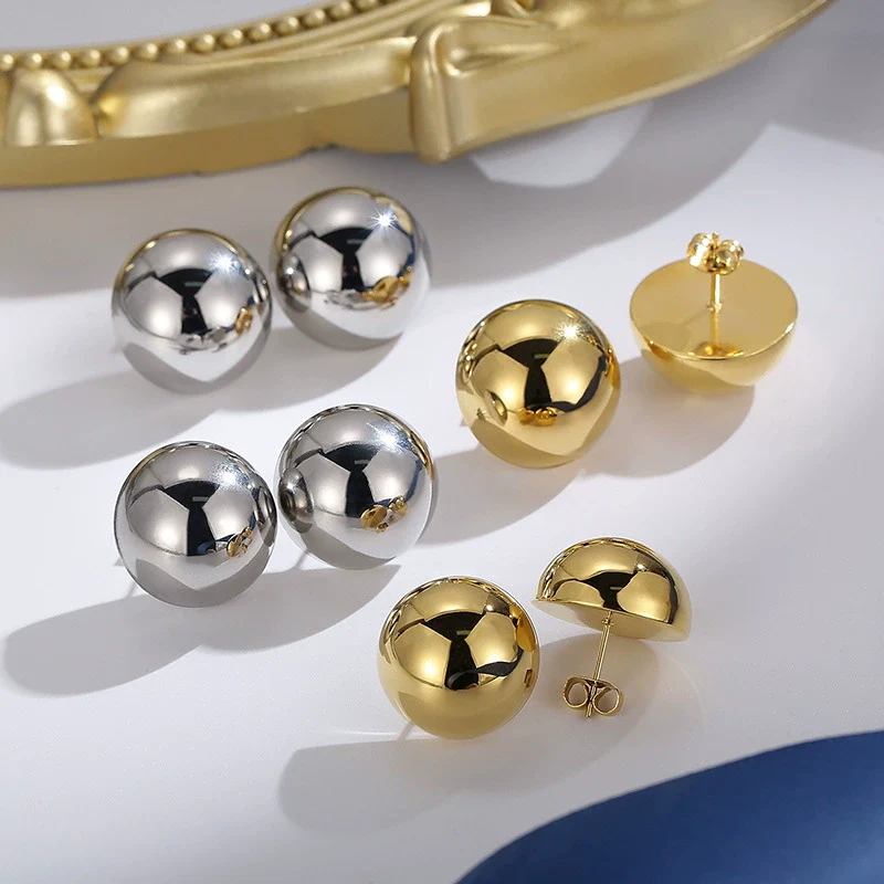 Wholesale Stainless Steel And Titanium Steel Hemisphere Hollow Electroplated Earrings For Women Minimalist Style