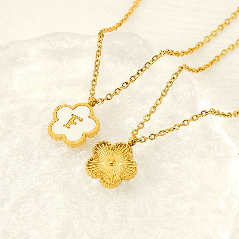 Wholesale 316L Stainless Steel And 316L Stainless Steel Letter And Five Leaf Clover Necklace With Electroplating Treatment - Image 2