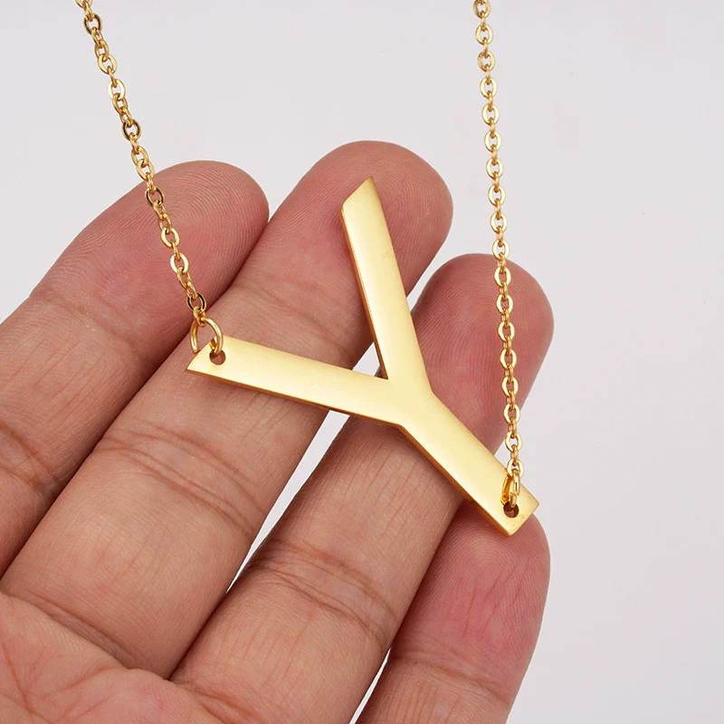 Wholesale 316L Stainless Steel And 316L Stainless Steel Letter Pendant Necklace For Women With Cross Chain And Electroplating Treatment - Image 2