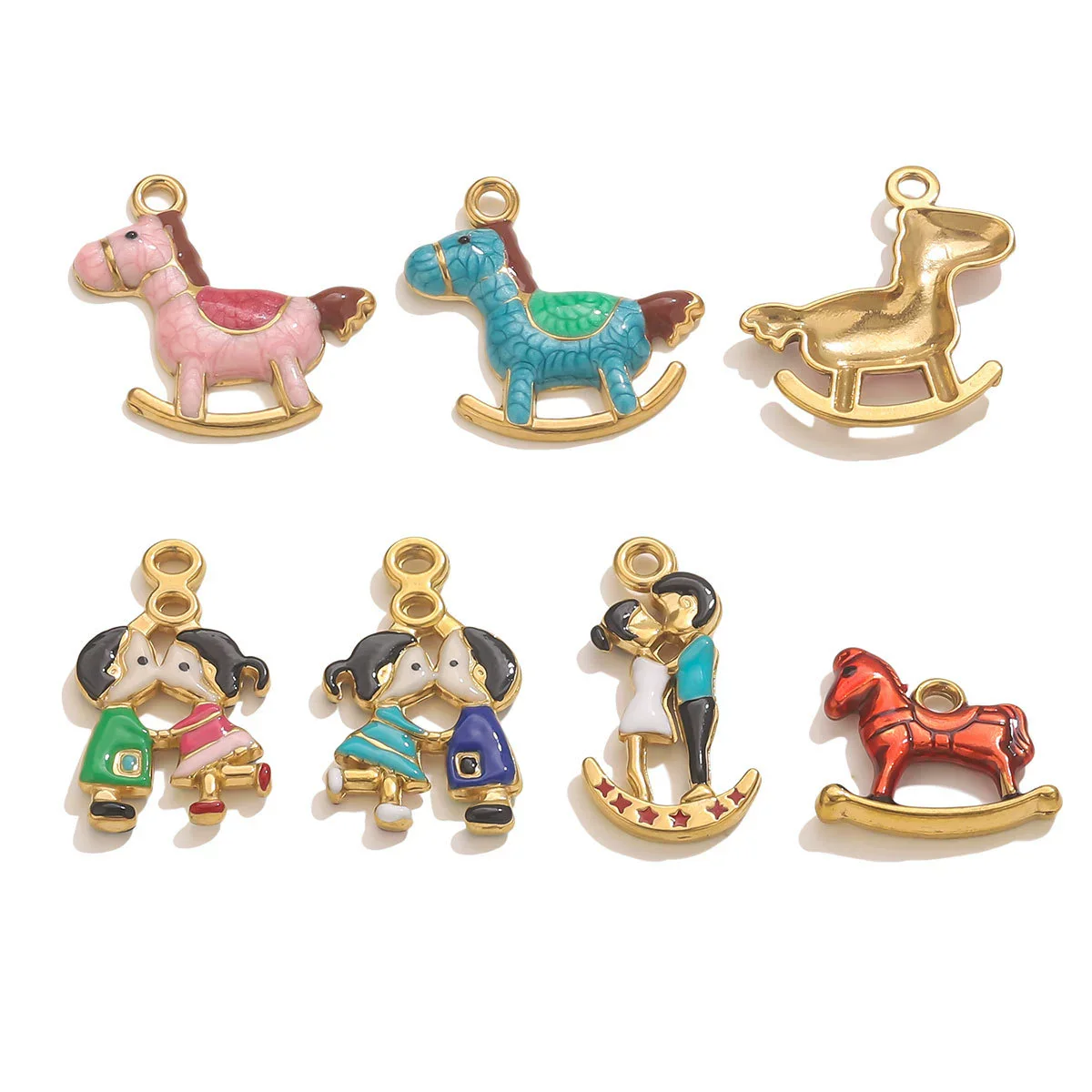 Wholesale Stainless Steel And Wooden Pony Moon Person Shaped Oil Dripping Jewelry Accessories Pendant For Bracelet And Necklace