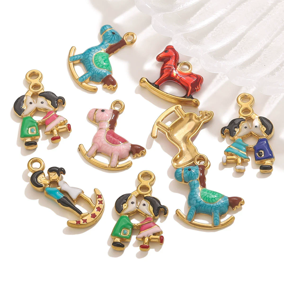 Wholesale Stainless Steel And Wooden Pony Moon Person Shaped Oil Dripping Jewelry Accessories Pendant For Bracelet And Necklace - Image 2
