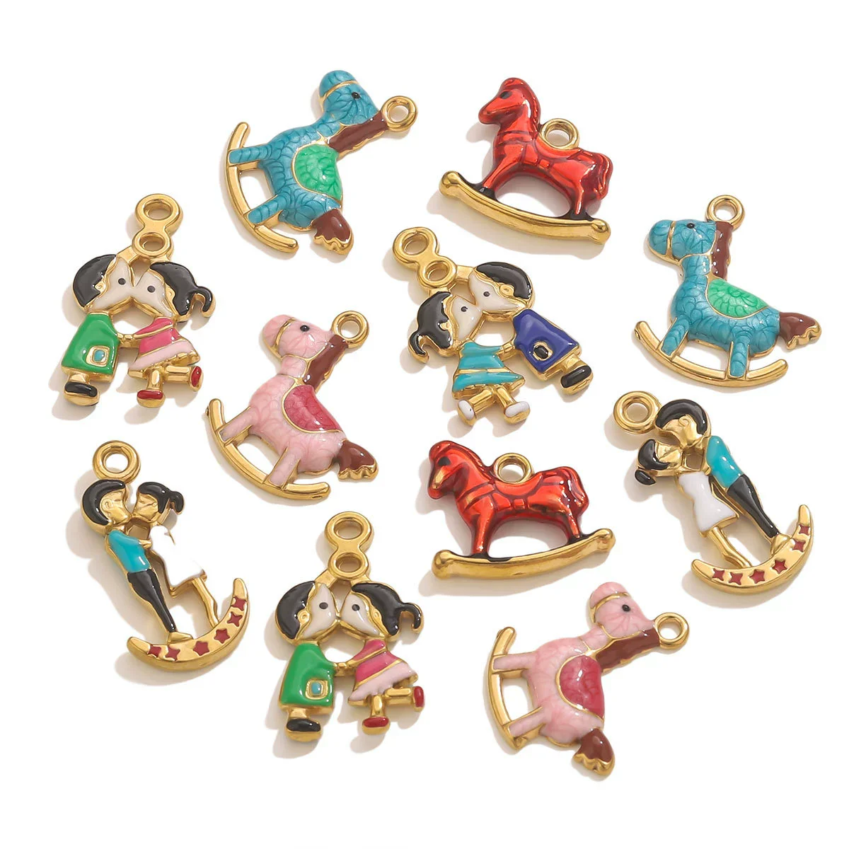 Wholesale Stainless Steel And Wooden Pony Moon Person Shaped Oil Dripping Jewelry Accessories Pendant For Bracelet And Necklace - Image 3